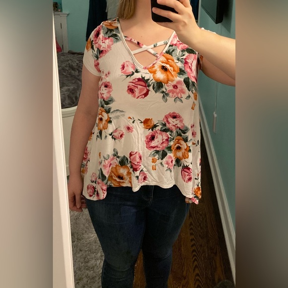 Jessy B Floral Flowers Pink Orange White Blouse - Picture 2 of 12